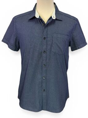 Kenneth Cole Mens Slim Fit Geometric Print Button Down Short Sleeve Shirt Size L